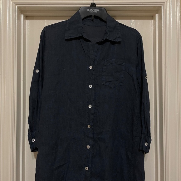 Lungo L'arno 100% Linen Dress Shift Navy - Picture 2 of 9